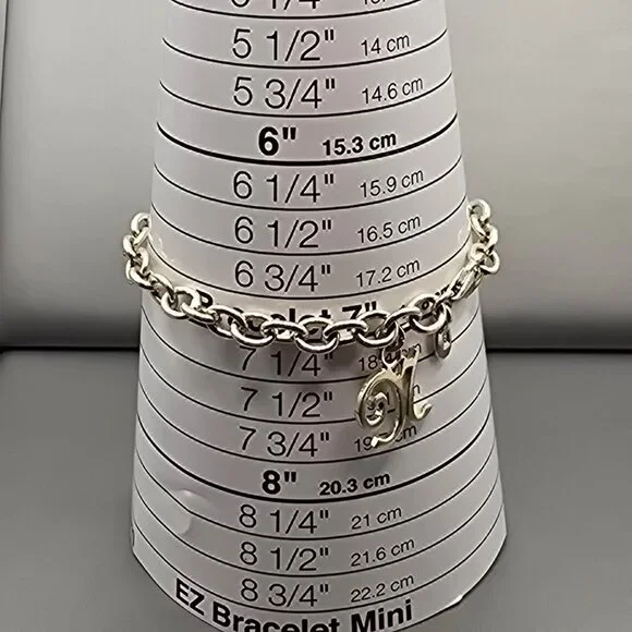 Barse Sterling Silver Cable Link Charm Bracelet 7" Letter N & Bell 18.46g - Picture 8 of 8